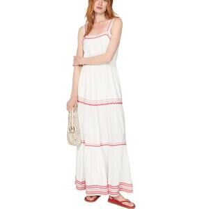 Splendid White Tiered Ruffle Maxi Dress LARGE Cottagecore Peasant Sundress $200